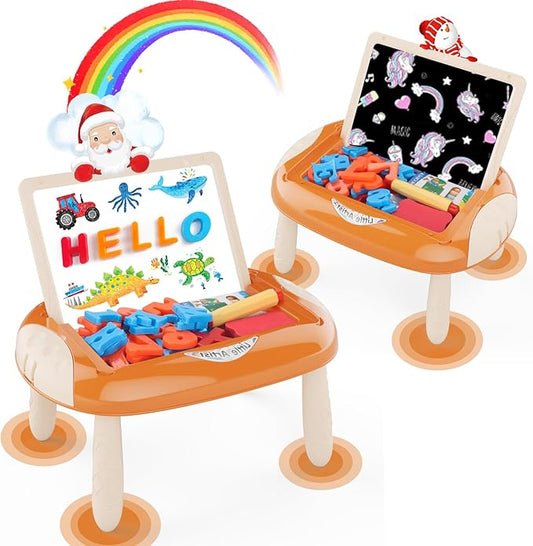Toy for 1-2 Year Old, Toddlers Toys with Magnetic Letters and Numbers, Art Easel for Kids 1 2 Year Old, Birthday Christmas Gifts (Creamy Orange)