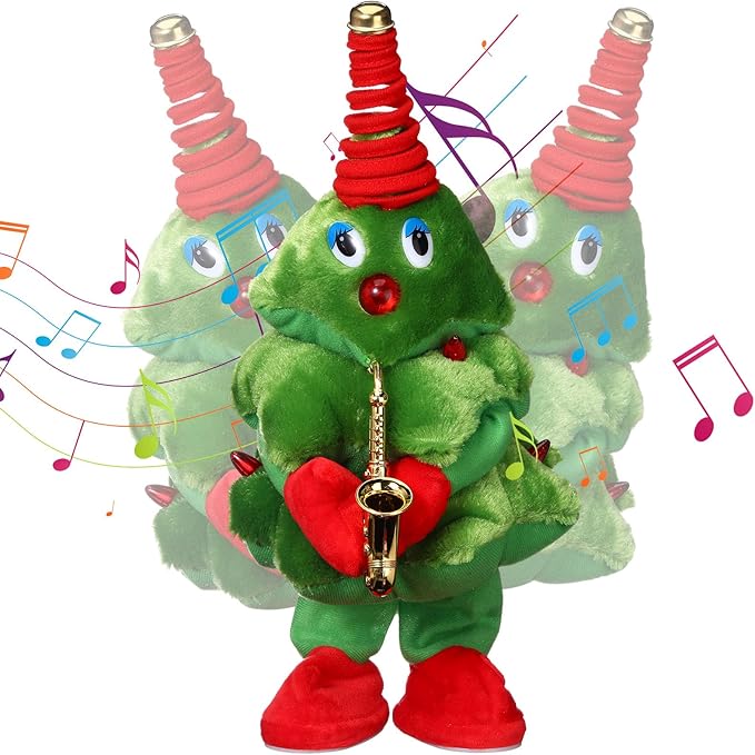Singing Dancing Christmas Tree Santa Claus with Music Animated Christmas Toys Interactive Toy Figures with 8 Songs and Lights Repeat What You Say, Xmas Gift