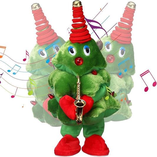 Singing Dancing Christmas Tree Santa Claus with Music Animated Christmas Toys Interactive Toy Figures with 8 Songs and Lights Repeat What You Say, Xmas Gift