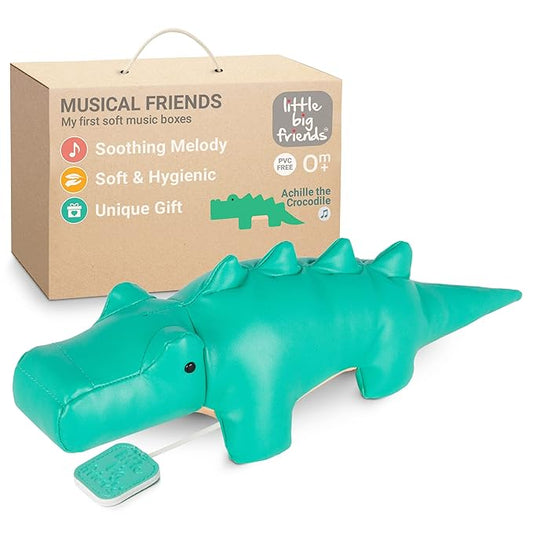 Little Big Friends Musical Baby Toy – Soft Plush Pull-String Cord Classical Toy for Baby & Toddlers | Soothing Stuffed Cuddly Animal Gift | Achille The Crocodile
