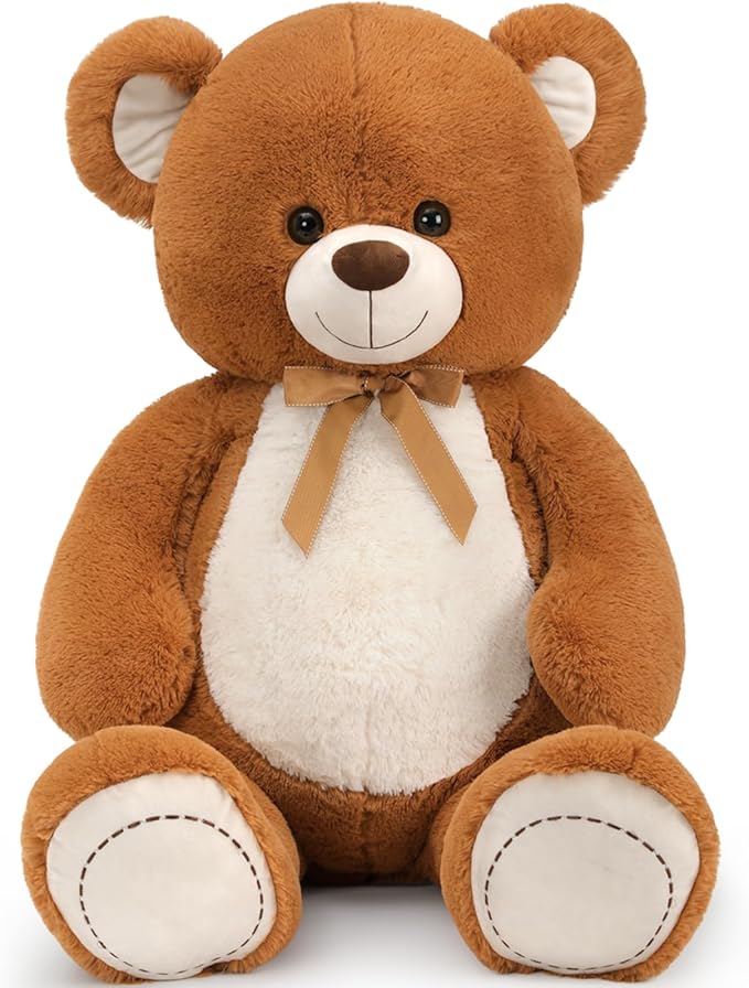 Tezituor Big Teddy Bear 52", Fluffy Life Size Stuffed Animal 4.3ft for Baby Shower, Giant Plush Gift for Kids, Girlfriend, Boyfriend, Dark Brown