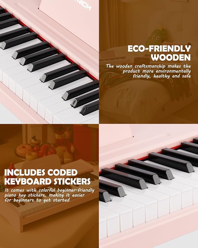 STRICH 37 Keys Kids Piano Keyboard, Mini Digital Piano for Kids, Volume Adjustable, Music Book, Wood Piano for 3+ Girls and Boys, Pink Color, SEK-37