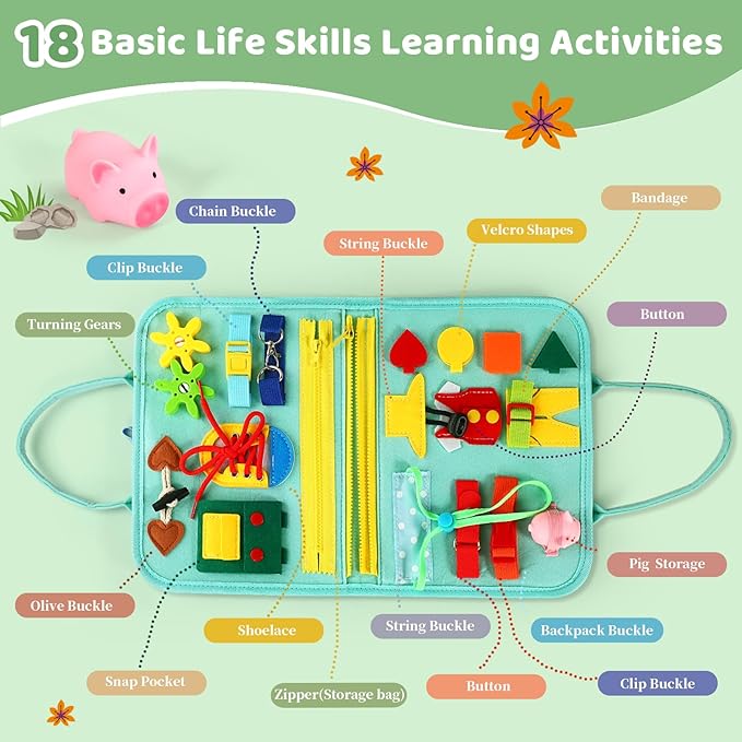 Toddler Busy Board for 1 Year Old, Montessori Toy Busy Book for Toddlers 1-3 with Fishing Game Motor Skills, Learning Toy Car Airplane Activities Kid Travel Essential 2-4 Yr Christmas Birthday Gift