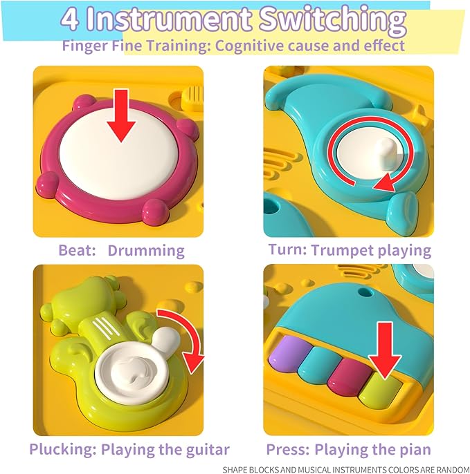 Baby Activity Cube, Cube Toys for Babies 6-12 Months, Toddler Music Busy Board with 4 Sensory Shape Blocks, 6-in-1 Educational Early Development Toy, Christmas, Birthday Gift for 1 Year Old