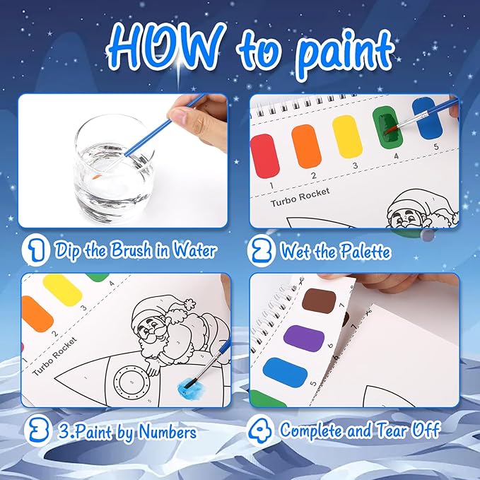 Paint with Water Coloring Books for Toddlers, Watercolor Painting Book and Drawing Art Paper for Kids Ages 3 4 5 6 7 8 Years Old, Outer Space Art Craft for Drawing with Brush