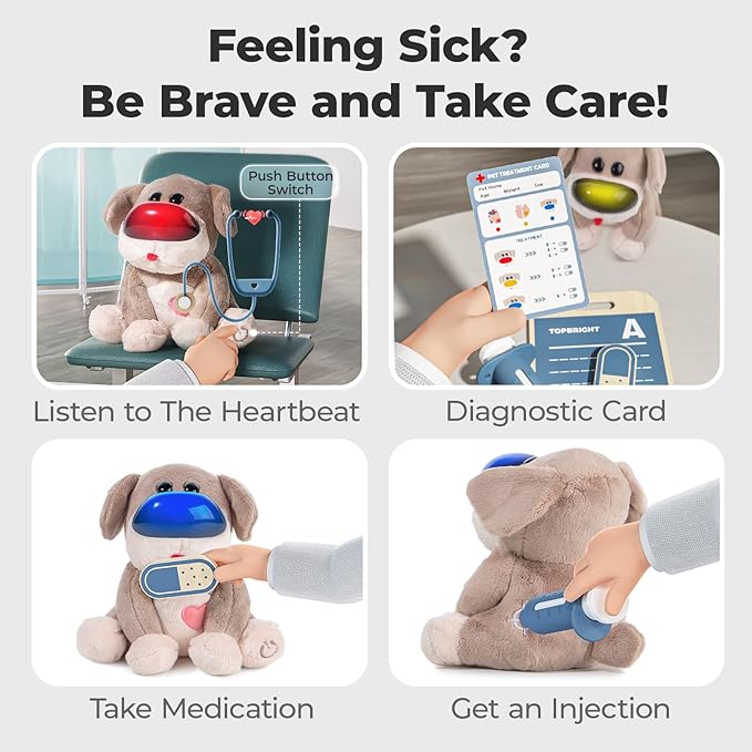 Interactive Dog Vet Set, Play Veterinarian Set for Kids, Birthday Gift for Boys Girl, Pretend Play Toy Doctor Vet Kit for Toddlers 3-5