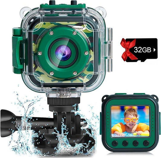 PROGRACE Waterproof Camera for Kids - Children Digital Video Cameras Underwater Camera 1080P Toddler Sports Cameras for Boys Birthday Cámara Pool Toys Age 3 4 5 6 7 8 9 10 11 12