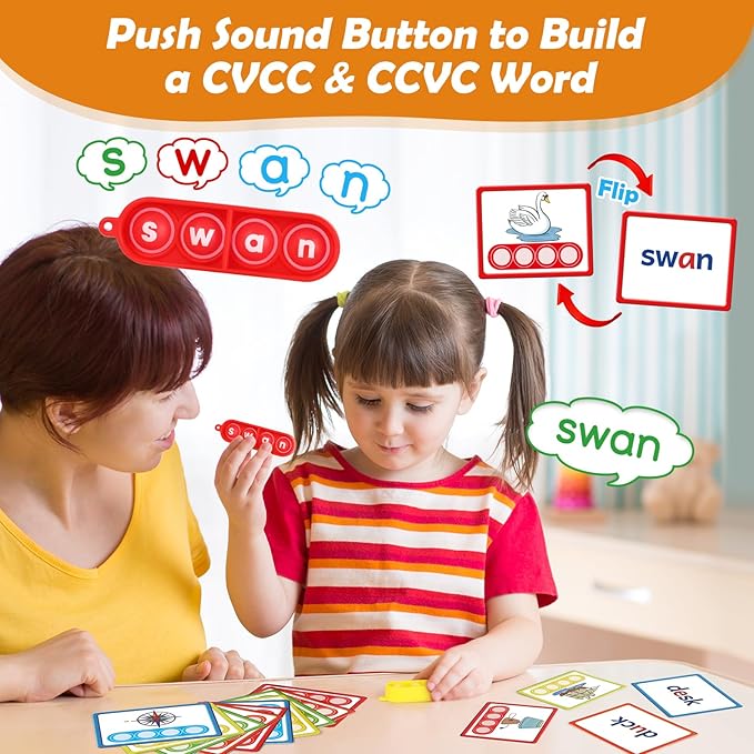 Aizweb CVCC & CCVC Word Game,Phonics Games Flash Cards for Preschool Kindergarten Classroom Supplies,Special Education Reading Manipulative Montessori Spelling Toy for Learning Activity Teacher School