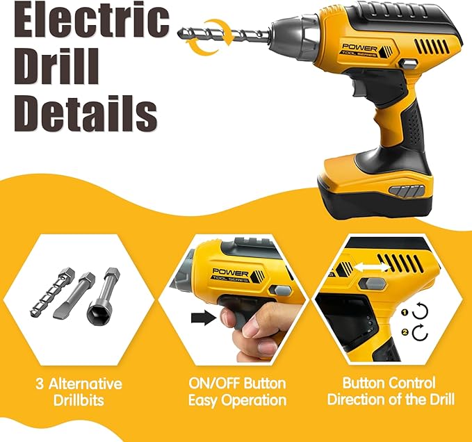 Pretend Play Kids Construction Kits, Kids Tool Set with Electronic Toy Drill & Tool Box, Toy Tools for 3 4 5 6 7 8 Year Old Boys & Girls