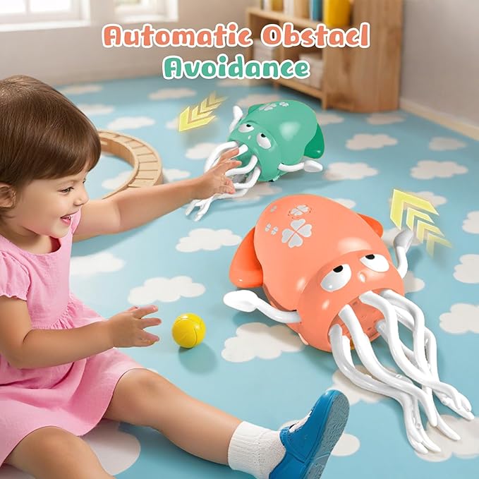 Baby Dancing Squid Toy, Electric Crawling Octopus Tummy Time Toy, Rechargeable Magic Dancing Music Squid Baby Toys for 3 4 5 Year Old Kids Boy Girl Birthday Gifts Christmas Stocking Stuffers