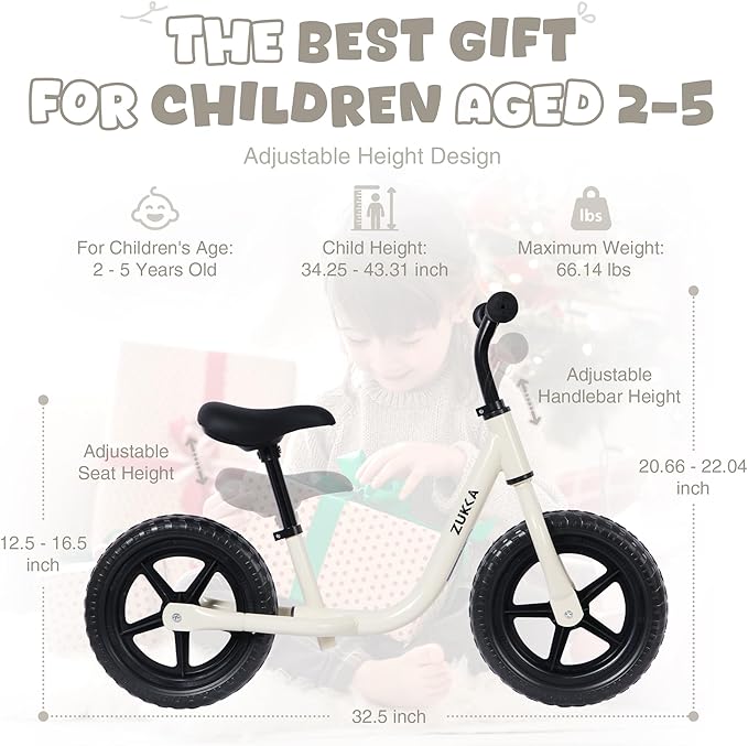 MEGHNA Toddler Balance Bike Kids Toy Aged 2-5 Years Old with Safety Footrest Adjustable Height Seat and Handlebar Strider Bike 8 inch Wheel for Over 18 Months Baby Toddler Kids, Easy to Assembly