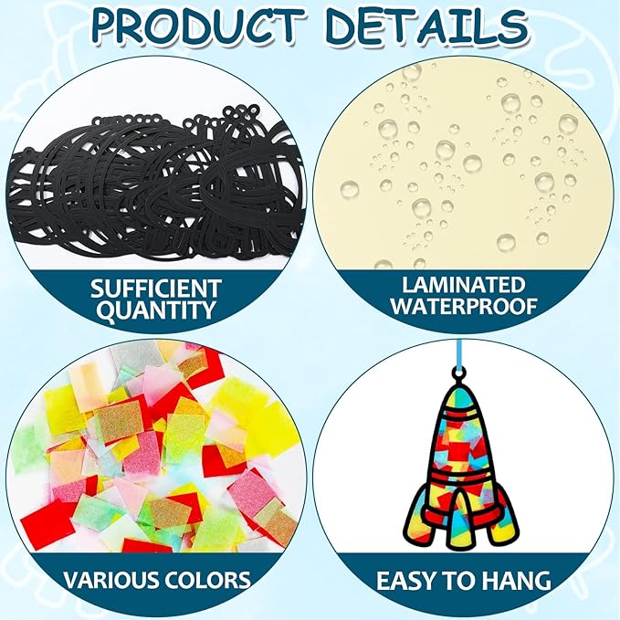 Qyeahkj 36 Set Outer Space Suncatchers Crafts for Kids DIY Solar System Window Tissue Paper Craft Kit Space Hanging Decor for Planet School Home Activity Art Project Birthday Party Favor Gift