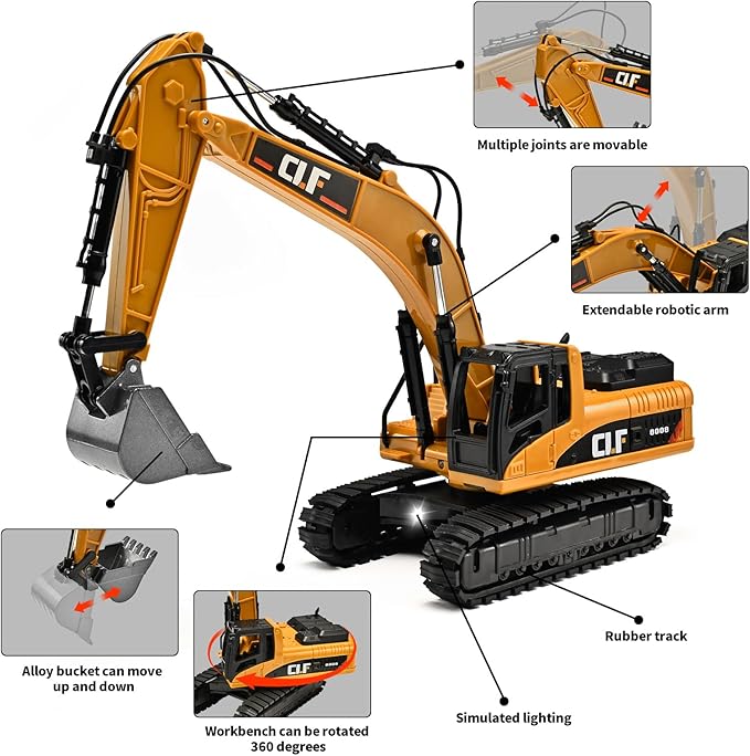 Excavator Toys for Boys 3-5 Year Old,Crawler Excavator Toy with Rotatable Fuselage Workbench and Stretchable Robotic Arm,Digger with Simulated Lights,Digger Toys for Kids 3-5