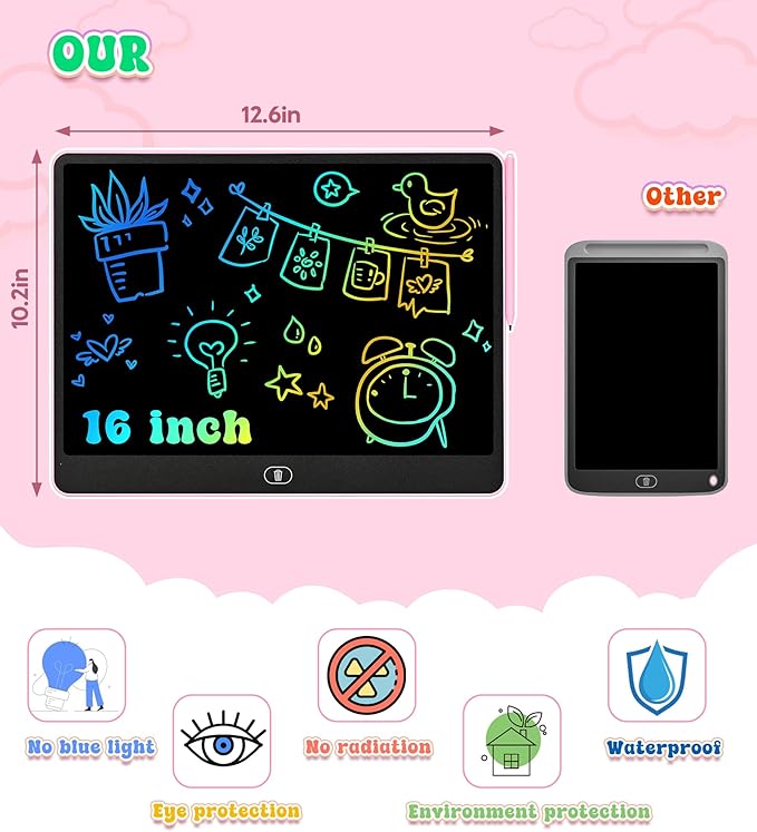 LCD Writing Tablet, 16 Inch Colorful Doodle Board Drawing Tablets for Kids, Toddler Educational Learning Toys for 3 4 5 6 7 8 Year Old Boys Girls Birthday Christmas Gift