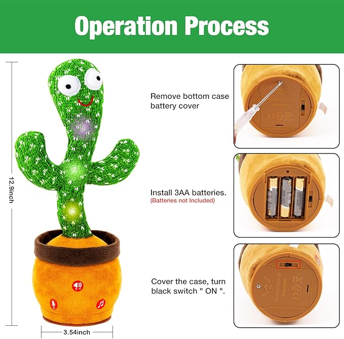 Ayeboovi Dancing Talking Cactus Baby Toys, Interactive Toy Repeating Records What You Say, Volume Adjustable Singing Cactus Toddler Toys with 120 Songs, Stocking Stuffers for Kids