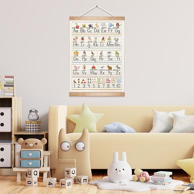 Educational Wall Art Posters, Numbers 1-10 and Alphabet Chart, Learning Posters for Kids,ABC Banner Poster, Canvas Wall Hanging Decor for Toddler Room Playroom Nursery Wall Classroom Decor (Colorful-05)