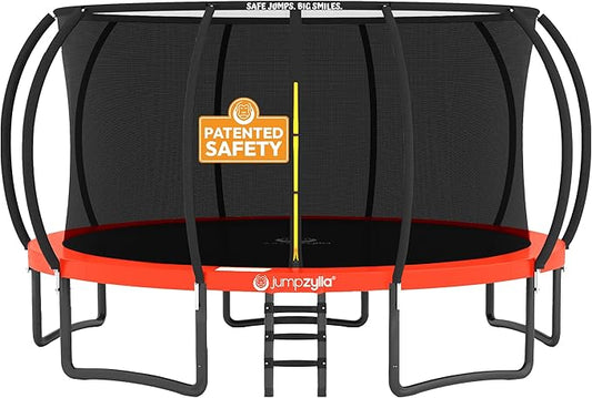 JUMPZYLLA Trampoline Outdoor 8FT 10FT 12FT 14FT 15FT 16FT with Enclosure and Ladder, ASTM Approved Recreational Trampoline for Kids and Adults, Anti-Rust Coated Frame