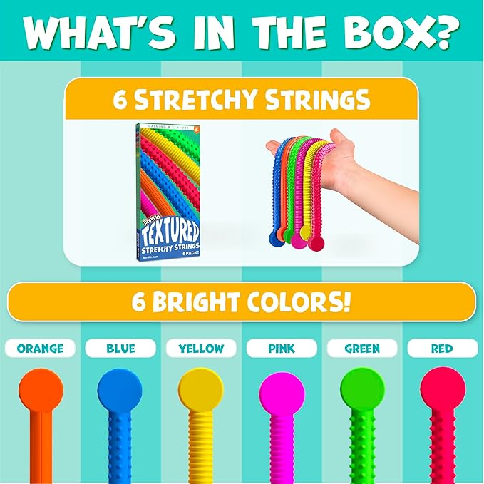 BUNMO Stocking Stuffers for Kids - Stretchy Sensory Strings - Sensory Toys for Kids - Stocking Stuffers for Boys and Girls - Hours of Fun - Textured - 6 Pack