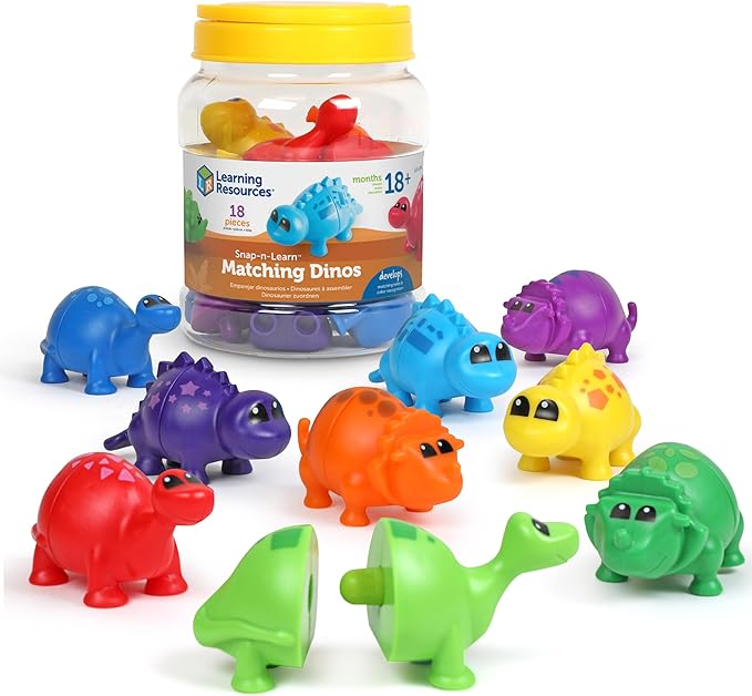 Learning Resources Snap-n-Learn Matching Dinos - Dinosaur Toys, Mini Plastic Figures, Sensory Bin, Toddler Travel Games, Shape Sorter, Preschool, Fine Motor Skills, Montessori Counting