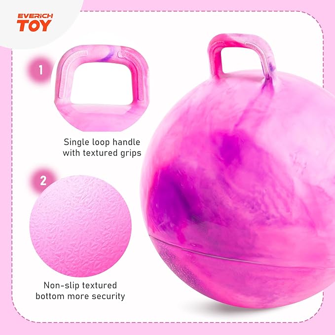 EVERICH TOY Hopper Ball for Kids 7-12, 20In Ride On Bouncy Balls with Handle, Purple Pink Clouds Inflatable Christmas Hopping Toys Gifts for Girls Boys, Indoor Outdoor Active Play Toys