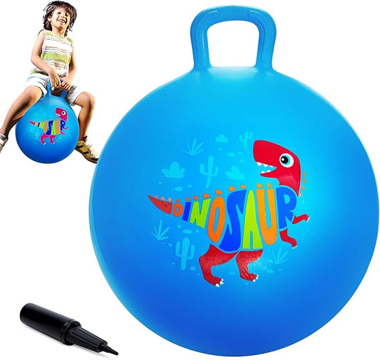 ZOOJOY Hopper Ball for Kids Aged 3-8, 18In Bouncy Balls with Handle, Blue Dinosaur Hoppity Hop Ball, Indoor Outdoor Inflatable Christmas Hopping Toys Gifts for Boys Girls