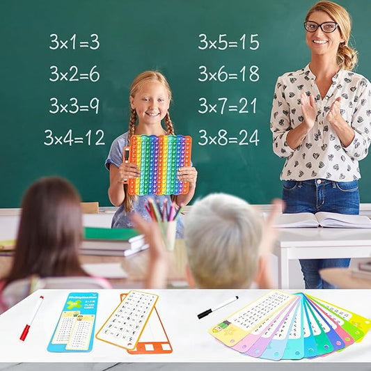 Multiplication Flash Cards + Pop Fidget Multiplication Chart, Times Table Educational Flashcard 3rd Grade, 4th, 5th, 6th Grade