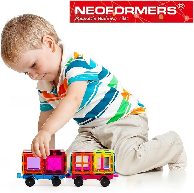 Magnetic Tiles Car Set Truck Kit Toy with Stronger Magnets, Educational Magnet Cars with Re-Enforced Hitch and Long Bed for Girls Boys Toddler Ages 3+ (Blue & Purple)