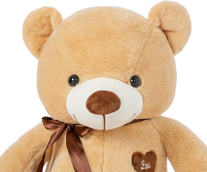Big Teddy Bear Stuffed Animal 31.5 Inch Giant Large Plush Soft Toy with Love Heart for Kids Girlfriend Light Brown