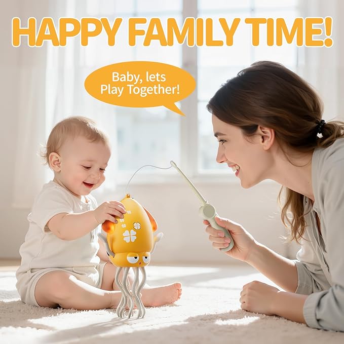 Electric Crawling Octopus Toy with LED Lights & Music, Smart Obstacle Avoidance, Interactive Auto-Dance Octopus for Gifts, Toddlers, Indoor Fun, Brings Endless Giggles (Yellow)