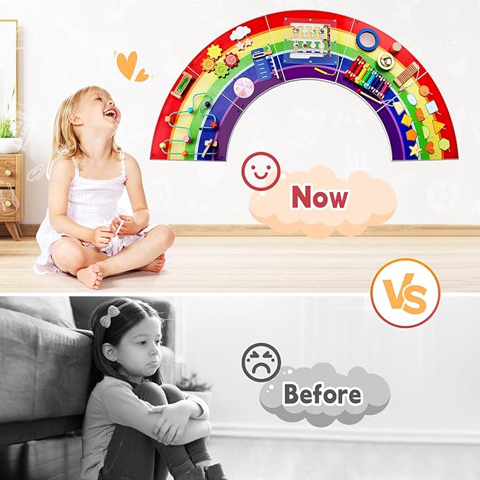 Activity Wall Toddlers Sensory Board: Busy Board - Sturdy Wooden Educational Montessori Toys for 3 Year Old - Safe Wall Activity Panel for Kids Gift - Daycare Learning Center Toddler Room Decor