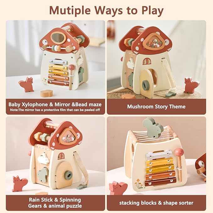 8 in 1 Wooden Activity Cube Toys for Baby Travel Sensory Toys for Toddlers 1-3 Multipurpose Educational Learning Toys for Toddlers Shape Sorter Montessori Toys for 1 2 Year Old First Birthday Gift