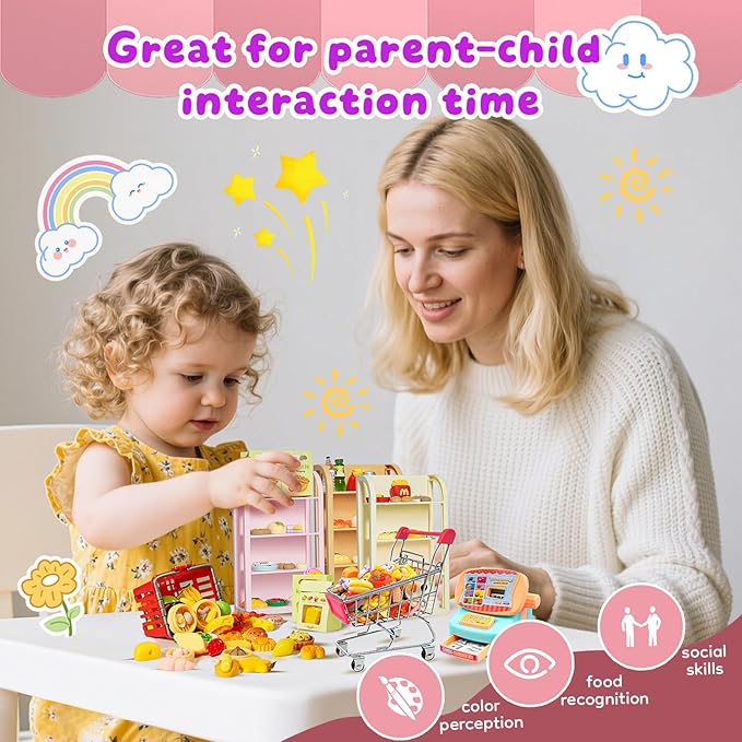 183Mini Food Toys Dollhouse Fruit Vegetable Bread Rack Display Shelf Grocery Store Shopping Cart Basket Miniature Drink Supermarket Metal Handcart Kitchen Play Game Party Cash Register