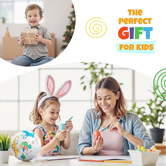 EVERICH Paint Your Own Soccer Ball with Markers, Toddler Arts and Crafts Kits Soccer Gifts for Girls Boys, Size 3 Dinosaur Toys Coloring Custom Soccer Ball Game Birthday Gifts for Kids 3 4 5 6-8 8-12