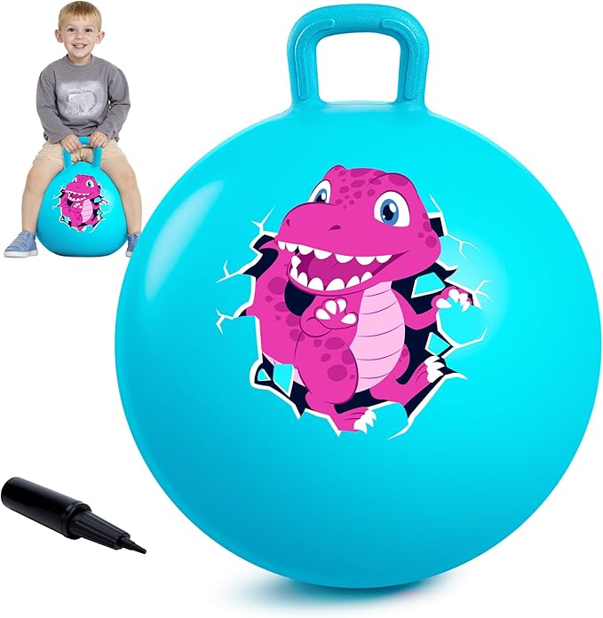 EVERICH TOY Hopper Ball for Kids 4-8, 18In Dinosaur Hoppity Hop Ball, Sit On Bouncy Balls with Handle, Indoor Outdoor Christmas Hopping Toys Gifts for Boys Girls