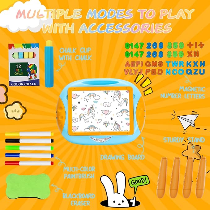 Toy for 1-2 Year Old Boys,Toddlers Toys with Magnetic Letters and Numbers, Art Easel for Kids 1 2 Year Old, Boy Birthday Christmas Gifts (Blue,Orange)