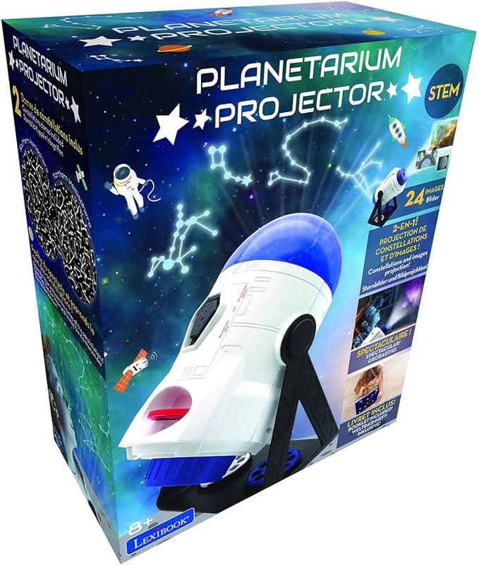 LEXiBOOK, 2-in-1 Constellations and Images Planetarium Projector, 24 Images to Discover Space, 2 Constellation Domes, STEM, White/Blue, NLJ180