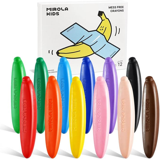 100% Pure Beeswax Crayon for Toddlers 1-3,12 Colors Non-Toxic Crayons with 108 Free Coloring Books PDF Pages, Safe Coloring Gifts for Babies and Toddlers, Mess Free Crayons Art Supplies