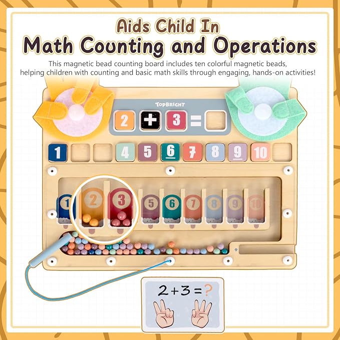TOP BRIGHT Montessori Learning Toys for 3 4 5 + Year Old, Magnetic Beads Sorting Matching Toys for Boys Girls Birthday Gifts, Finger Math Addition & Subtraction