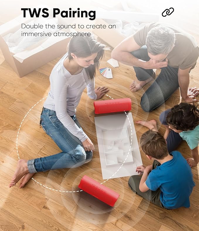 Bluetooth Speaker Gifts for Men: Portable Wireless, IPX5 Waterproof, White Elephant Gifts for Adults, Stocking Stuffers for Teens Boy Girl, Up to 20H Playtime, TWS Pair, for Home/Party/Outdoor (Red)