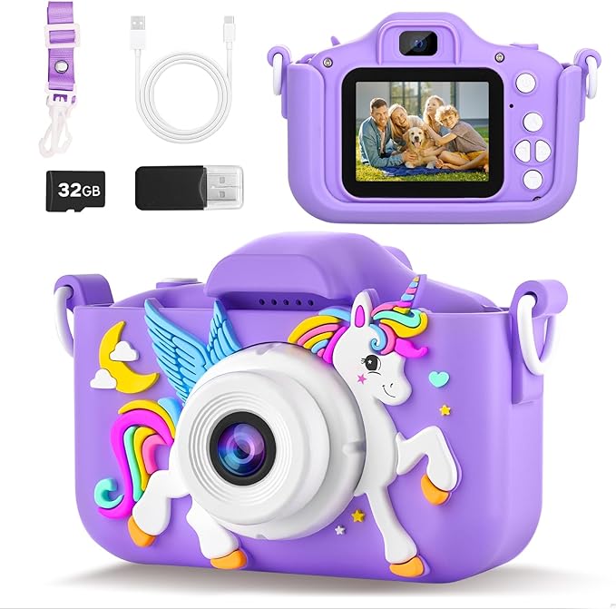 KANAD Kids Camera for 3-12 Year Old Girls, 1080P HD Digital Camera with 32GB SD Card, Shockproof & Easy-to-Use Toys for Camera, Christmas Stuffers Gifts for Kids, Encourage Creativity & Outdoor Play
