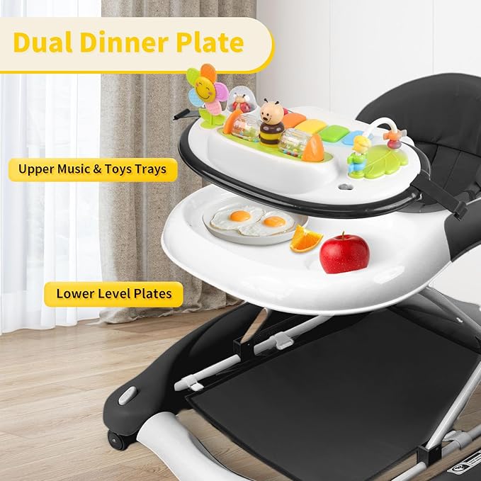 5 in 1 Baby Walker, Music and Lights Walker for Baby Boy Girls 6-12 Months, Foldable Baby Walkers with Wheels and Bouncer Combo Portable, Toddler Infant Walker with Adjustable Height