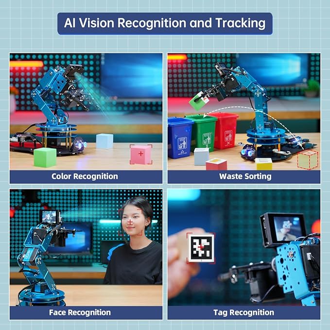 Robotic Arm for Arduino AI Vision Voice Interaction 6DOF Serial Bus Servo Smart Robot Arm, STEM Project Educational Robot & Engineering Kits, Science/Coding/Programming Set, LeArm AI Intermediate Kit