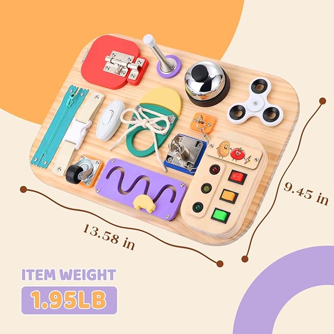 Potatomato Montessori Busy Board - Wooden Sensory Toys for Toddlers for 1 2 3 4 Years -Activity Board Toys for Fine Motor Skills - Educational Fidget Toys for Boy & Girl - Birthday Gifts