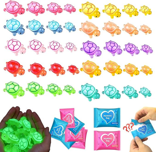 100 Pcs Mini Turtle Blind Bags for Kids - Glow in The Dark Resin Turtles Collectible Sea Turtle Toys for Party Favors, Treasure Hunt Games Dollhouse Decor, Mini Garden Landscape, Cake Toppers