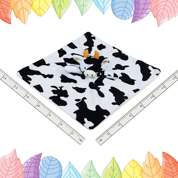 Baby Cow Soft Stuffed Animal Security Blanket, Plush Cow Character Lovey Blanket, Baby Shower/Nursery Gift, Newborn Infant Toddler Snuggle Blankie for Boys Girls, Orange Horns, 13 Inches