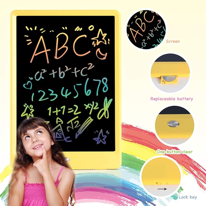 ORSEN LCD Writing Tablet 10 inch, Colorful Doodle Board Drawing Pad for Kids, Toddler Toys for Ages 2-4 5-7 Girls Boys Gifts (Yellow)