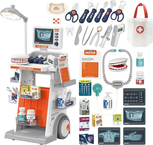 RedCrab Doctor Kit for Kids,32PCS Kids Doctors Play Set with Medical Cart,Stethoscope, Thermometer and Syringe,Doctor Role Play Toy Gift for Girls Boys 3,4,5,6,7,8+
