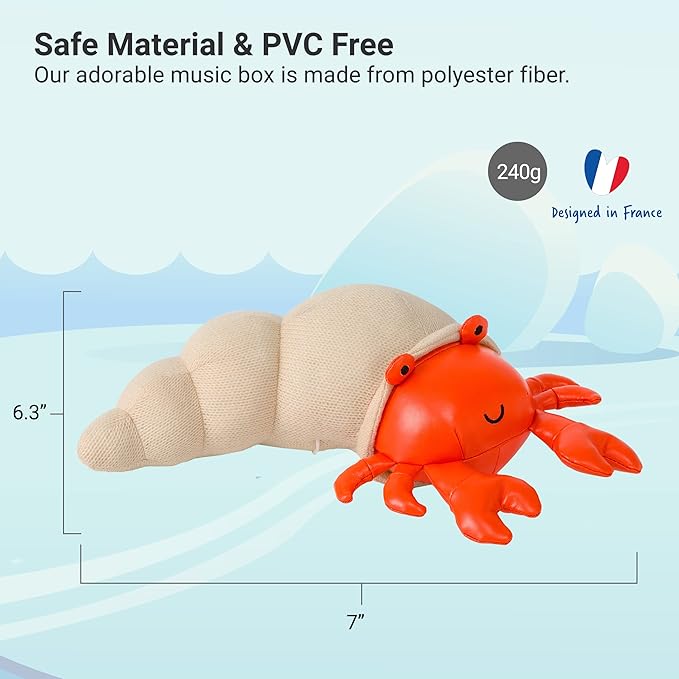 Little Big Friends Musical Baby Toy – Soft Plush Pull-String Cord Classical Toy for Baby & Toddlers | Soothing Stuffed Cuddly Animal Gift | Brigitte The Hermit Crab