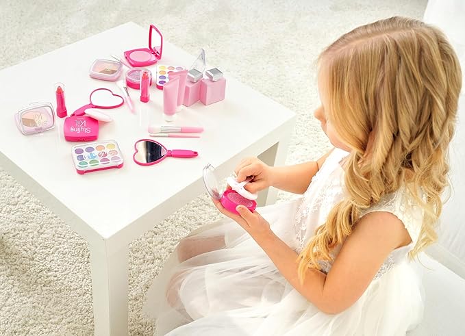 Toddler Pretend Makeup Kit with Storage Box - Fake Makeup Toys for 3-12 Year Old Girls, No Real Cosmetics, Birthday Gift Idea