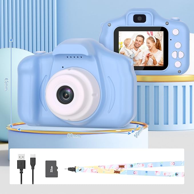 Mafiti Kids Camera,26MP HD Mini Selfie Digital Camera for Kids,Toddler Camera1080P Video,Outdoor Toy for Holiday,Birthday Xmas Gift for 3-8 Years Old Girl Boy,Blue